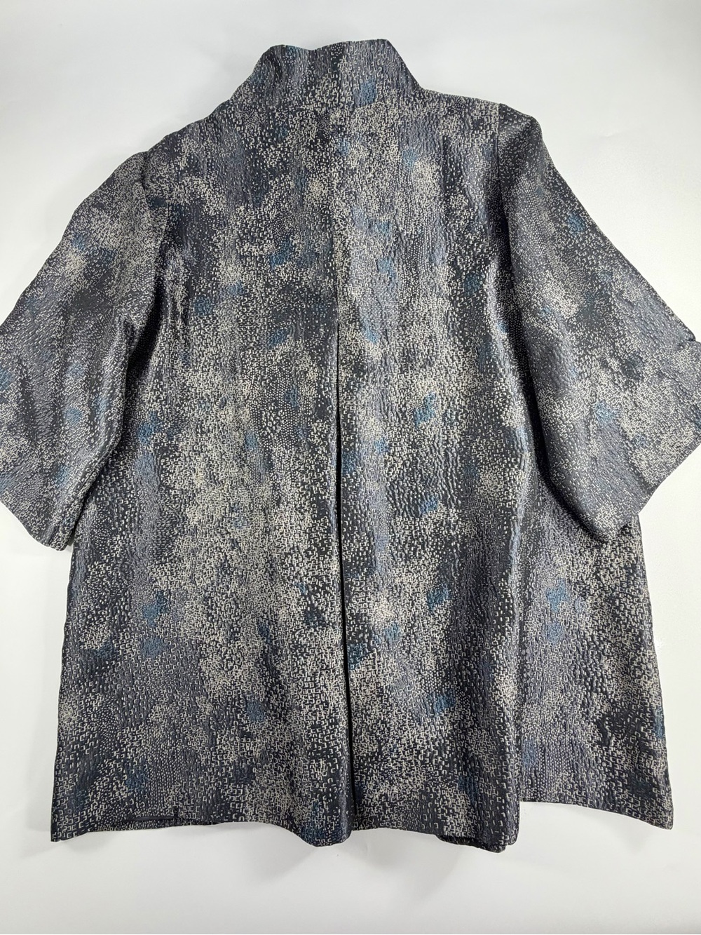 Eileen Fisher Silk Blend Jacket Women’s Large Gray Textured Short Sleeve - Picture 2 of 6